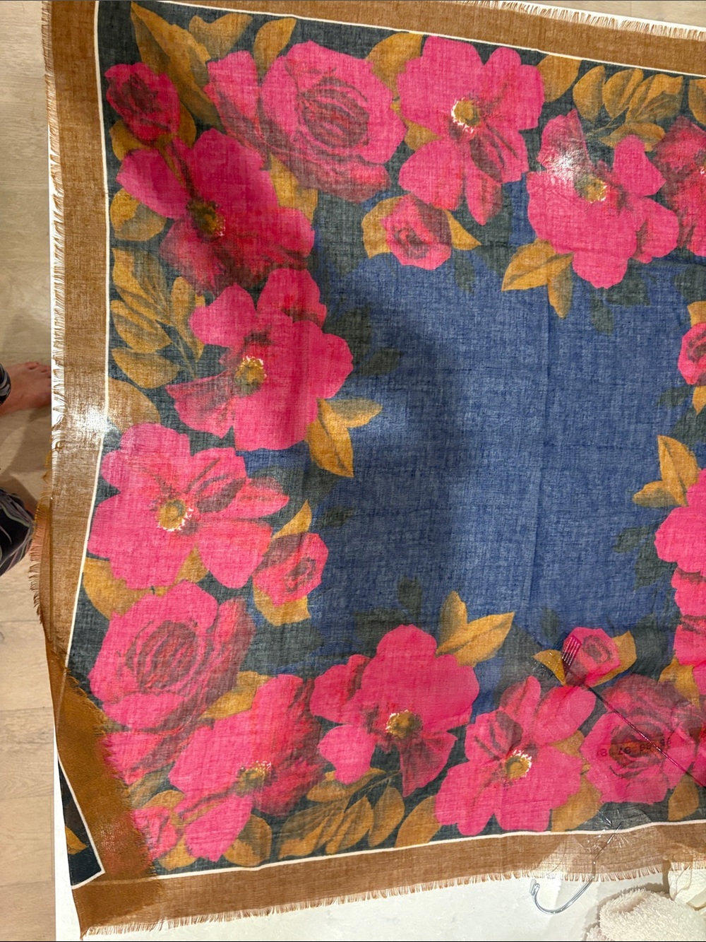 Floral Border Blue & dark fuschia Lightweight Women's Scarf 33 by 33